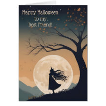 Modern Moonlit Witch Halloween Card Best Friend