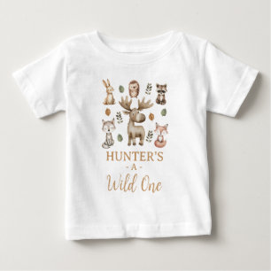 Modern Moose Woodland Wild One 1st Birthday Baby T-Shirt