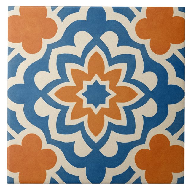 Modern Moroccan Geometric Floral Tile Pattern (Front)