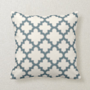 Modern Moroccan Quatrefoil in Blue Grey Cream Throw Pillow