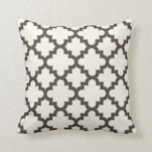 Modern Moroccan Quatrefoil in Cream Brown Grey Throw Pillow