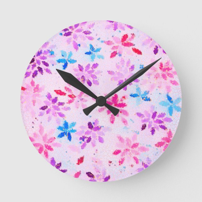 Modern Mosaic Floral Art Round Wall Clock (Front)