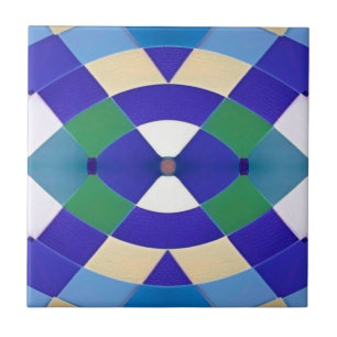 Modern mosaic geometric blue green eye white tile