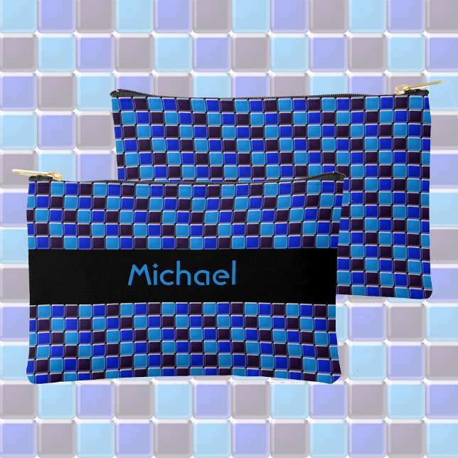 Modern mosaic in black, royal blue, custom  accessory pouch (Creator Uploaded)