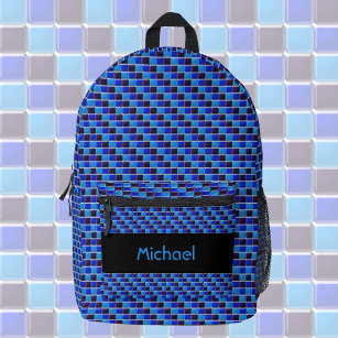 Modern mosaic in black, royal blue, custom  printed backpack