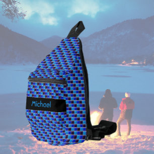 Modern mosaic in black, royal blue, custom  sling bag