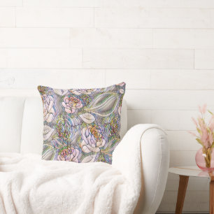 Modern Mosaic Roses and Leaves Throw Pillow
