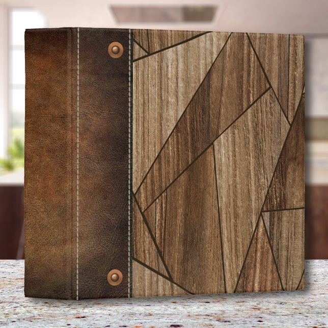 Modern Mosaic Wood Rustic Leather Photo Album Binder (Creator Uploaded)