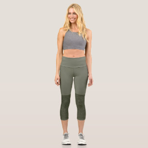 Modern Moss Green Panel Capri Leggings – Customize
