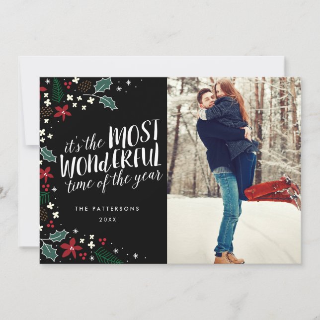 Modern Most Wonderful Holiday Greetings Photo Card (Front)