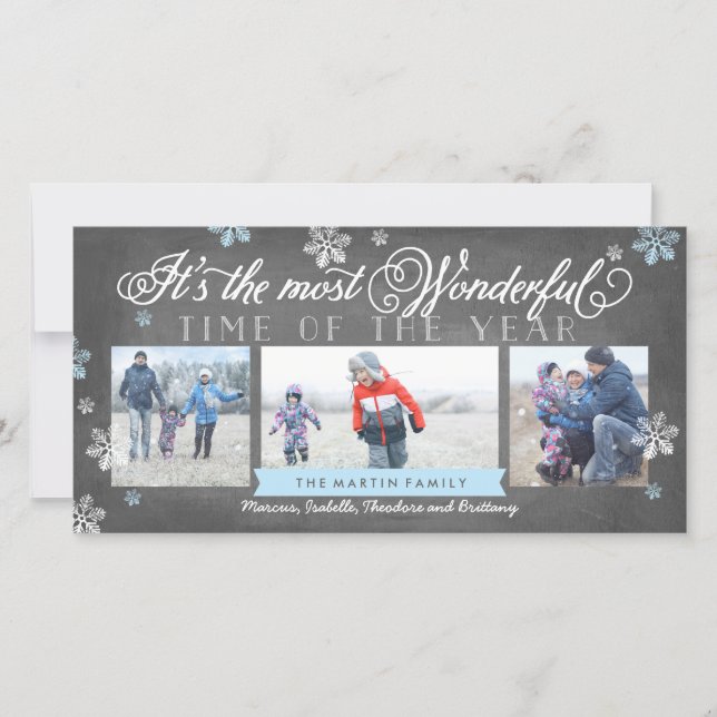 Modern Most Wonderful Time Holiday Chalkboard Card (Front)