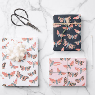 Modern Moth Pattern Colorful Elegant Chic Pink Wrapping Paper Sheet
