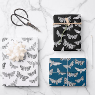 Modern Moth Pattern Elegant Chic Neutral Gift  Wrapping Paper Sheet