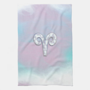 Modern Mother of Pearl Style Aries Zodiac Symbol Kitchen Towel