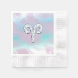 Modern Mother of Pearl Style Aries Zodiac Symbol Napkin