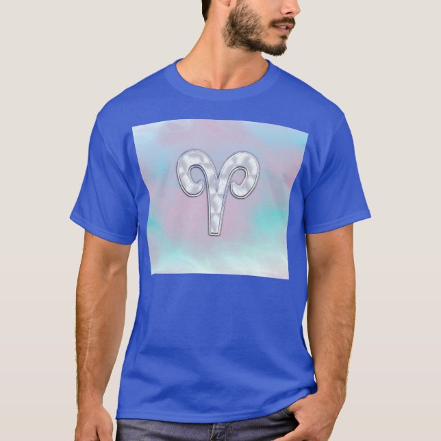 Modern Mother of Pearl Style Aries Zodiac Symbol T-Shirt (Front)
