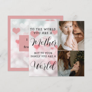Modern mothers day mom 2 photos collage pink heart holiday card