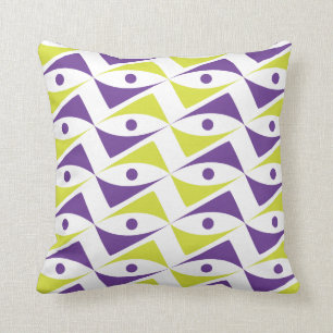 Modern Motif Purple & Chartreuse  Yellow-Green Throw Pillow