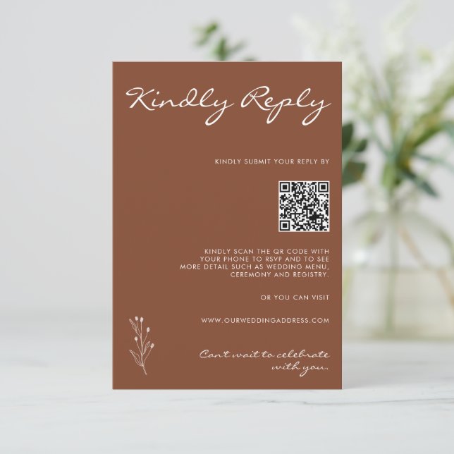 Modern Motif Terracotta RSVP Reply Response Card (Standing Front)