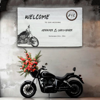 Modern Motorcycle Adventure Biker Wedding Welcome Banner