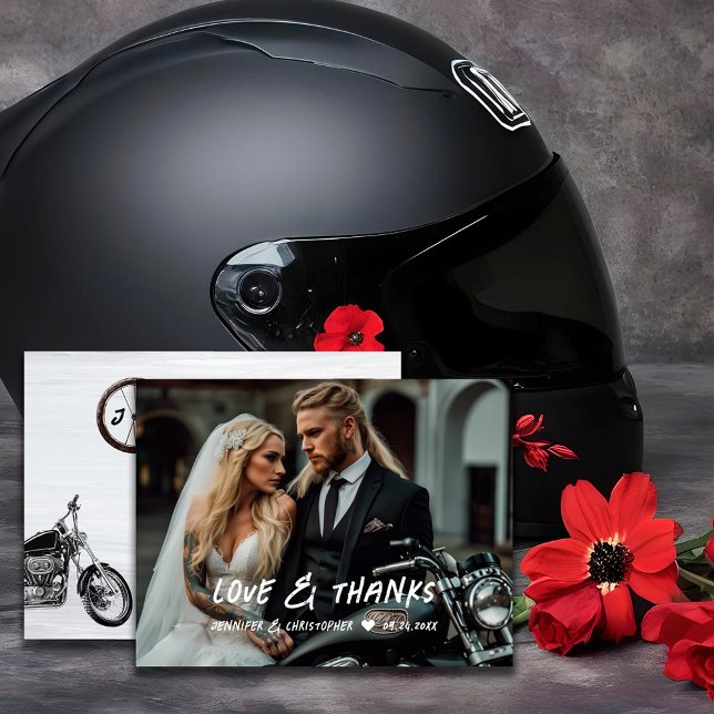 Modern Motorcycle Wedding Photo Thank you Card (Creator Uploaded)