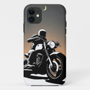 🌇 Modern Motorcyclist Riding Sleek Street Bike iPhone 11 Case