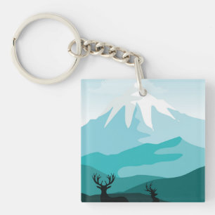 Modern mountain painting keychain