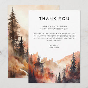 Modern Mountain Wedding Fall Custom Message Thank You Card