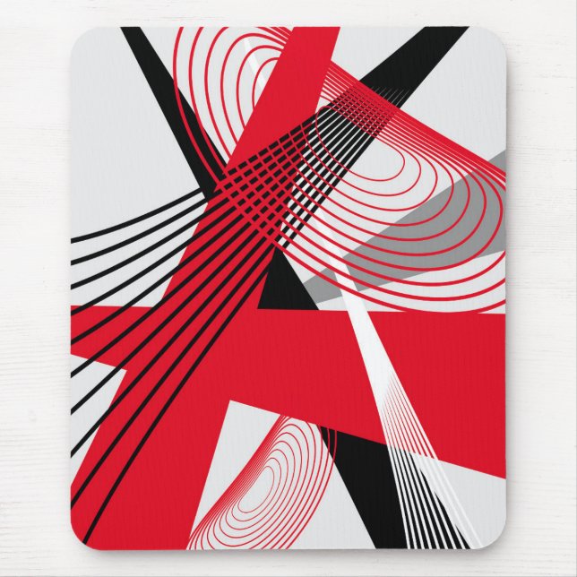 Modern mousepad, black, red, grey, white, abstract mouse pad (Front)