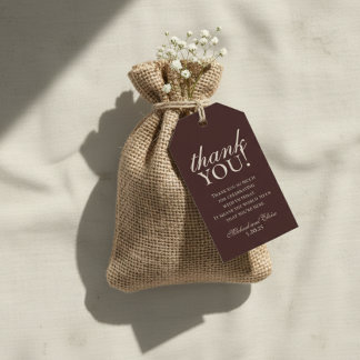 Modern Mousse Brown Monogram Wedding Thank You Gift Tags