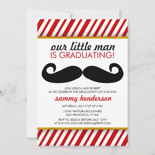 Modern Moustache Boy Graduation Invitation (Front)