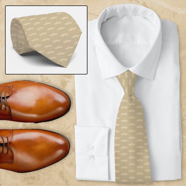Modern Moustache Khaki Tan Pattern Neck Tie (Creator Uploaded)