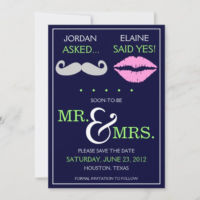 Modern Moustache Lips Mr. & Mrs. Save the Date (Front)