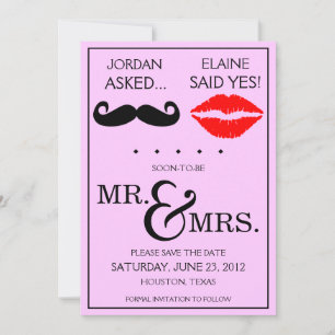 Modern Moustache Lips Mr. & Mrs. Save the Date
