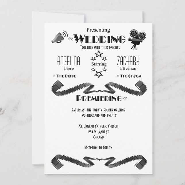 Modern Movie Buff Wedding Invitation (Front)