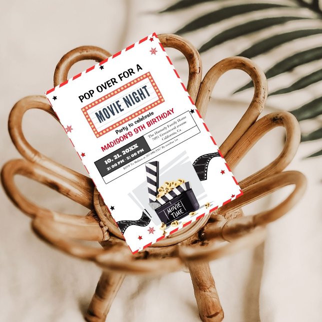 Modern Movie Night Birthday Party Invitation (Creator Uploaded)