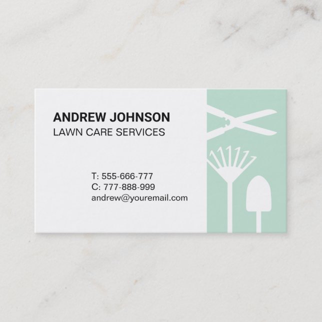 Modern Mowing Tools Lawn Care Business Card (Front)