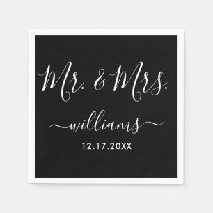 Modern Mr. and Mrs. Black and White Wedding Napkin