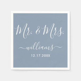 Modern Mr. and Mrs. Dusty Blue Wedding Napkin
