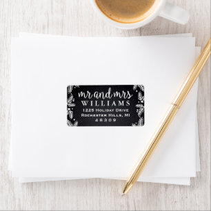Modern Mr. and Mrs. Monogram Black White Holiday Label