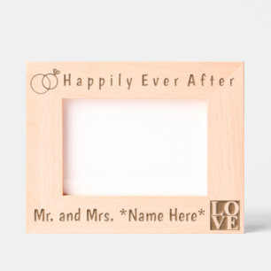 Modern Mr. and Mrs. Names, Love and Wedding Rings Etched Frames