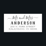 Modern Mr and Mrs Script Newlywed Return Address Rubber Stamp<br><div class="desc">Stylish and chic return address design features a Mr. and Mrs. in modern calligraphy script and last name in simple bold block lettering. Personalize with the newlywed couple's last name and address.</div>