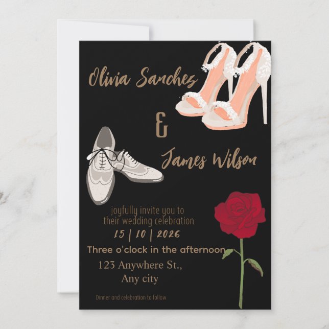 Modern Mr and Mrs wedding gold Invitation (Front)
