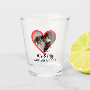 Modern Mr & Mrs Newlywed Photo Custom Wedding  Shot Glass