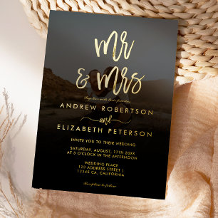 Modern Mr Mrs script simple photo wedding gold