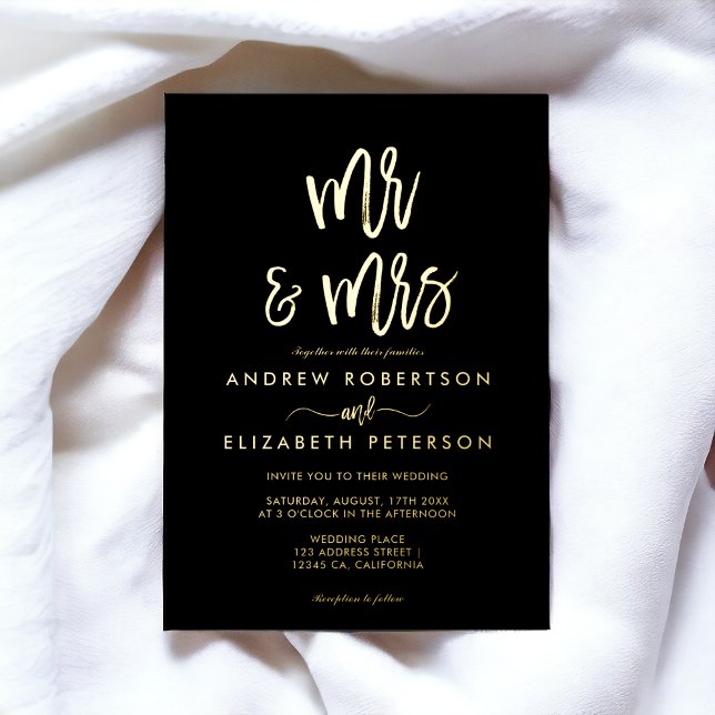 Modern Mr Mrs script simple wedding gold (Modern Mr Mrs script simple wedding gold Foil Invitation)