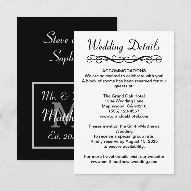 Modern Mr Mrs Wedding Details Enclosure Card (Front/Back)