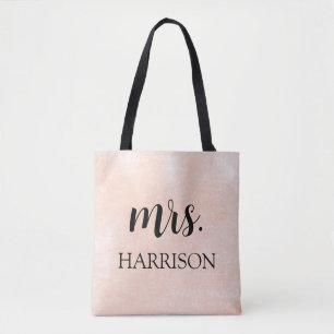 Modern Mrs Bride Pink & Black Script Wedding Tote Bag