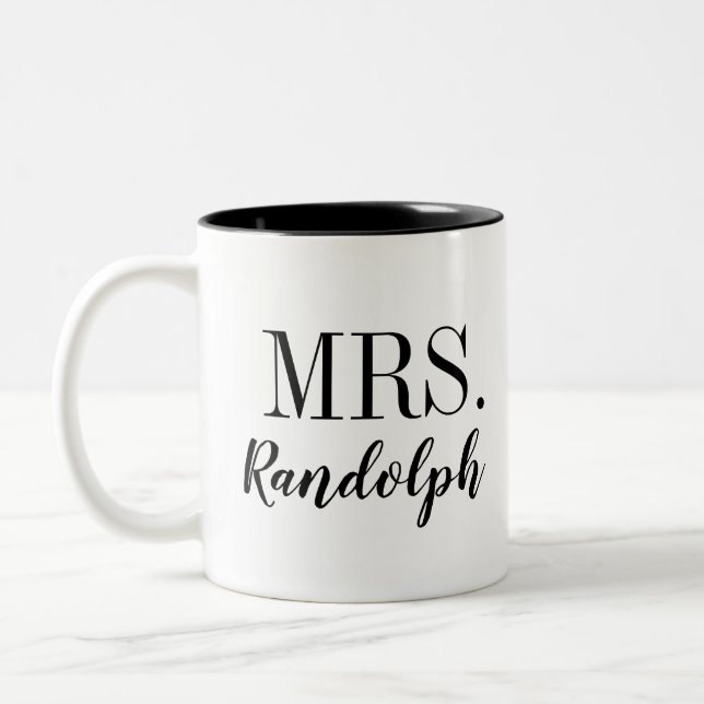 Modern Mrs. Monogram Two-Tone Coffee Mug (Left)