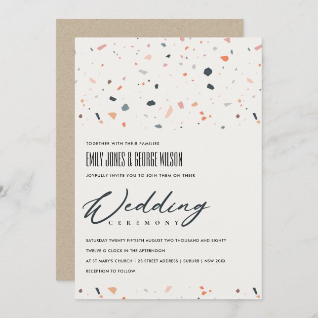 MODERN MULTI COLOR TERRAZZO PATTERN WEDDING INVITE (Front/Back)